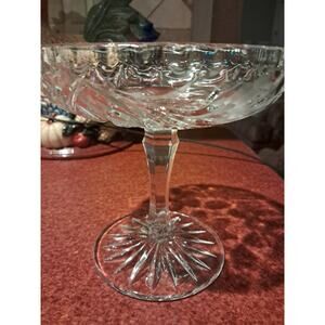 Crystal Footed Bowl With Etched Roses 6 Inches Tall